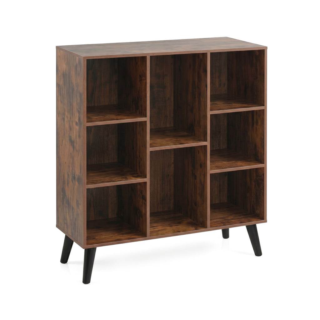 8-Cube Bookcase with Raised Support Legs for Living Room-Rustic Brown