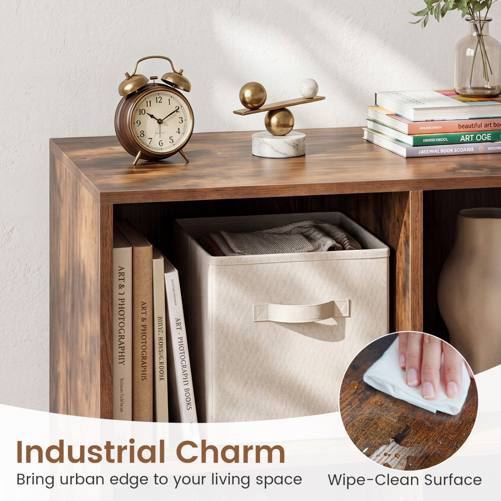 8-Cube Bookcase with Raised Support Legs for Living Room-Rustic Brown