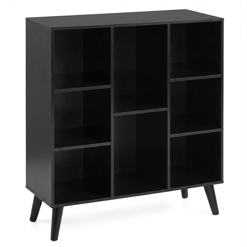 8-Cube Bookcase with Raised Support Legs for Living Room-Black