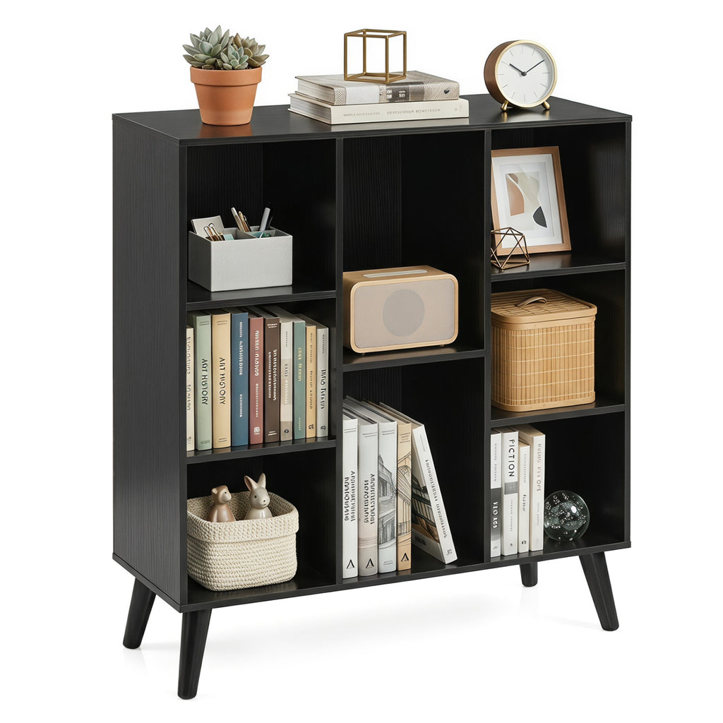 8-Cube Bookcase with Raised Support Legs for Living Room-Black
