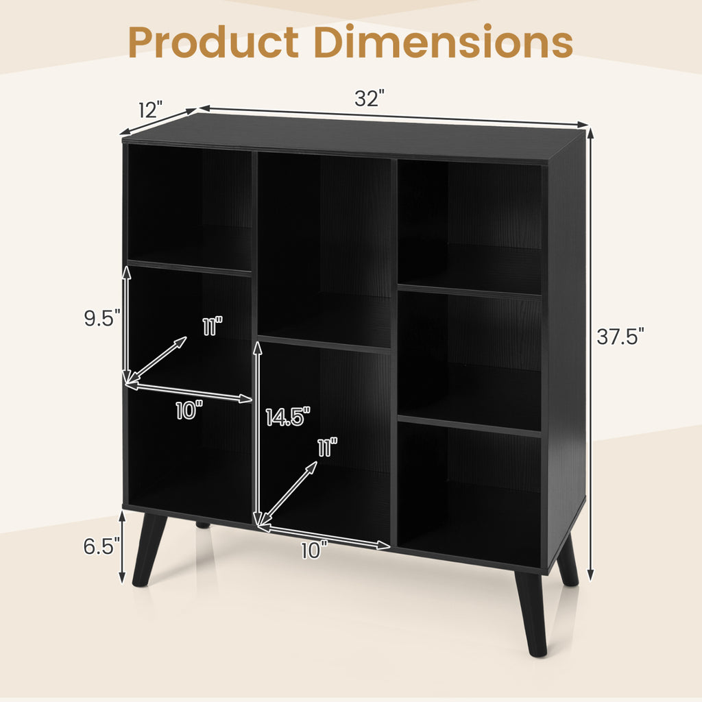 8-Cube Bookcase with Raised Support Legs for Living Room-Black