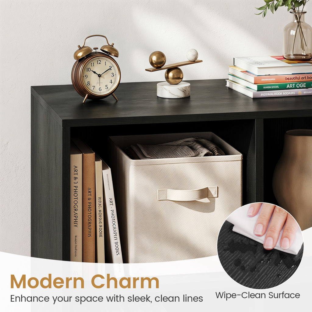 8-Cube Bookcase with Raised Support Legs for Living Room-Black