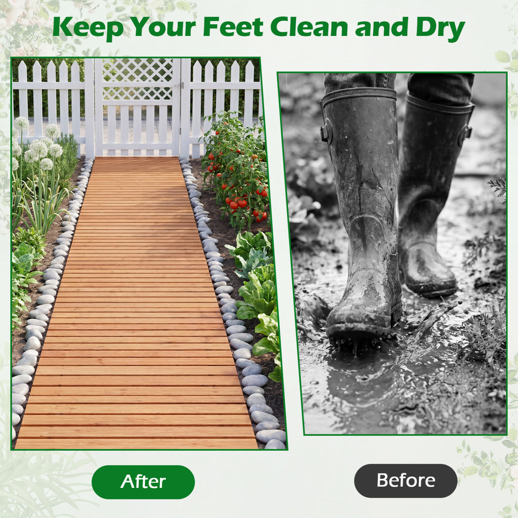 8 FT Wooden Garden Pathway with Non-Slip Surface for Patio-Natural