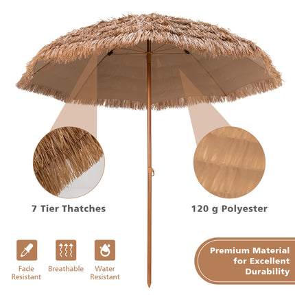 8 Feet Patio Thatched Tiki Umbrella Hawaiian Hula Beach Umbrella