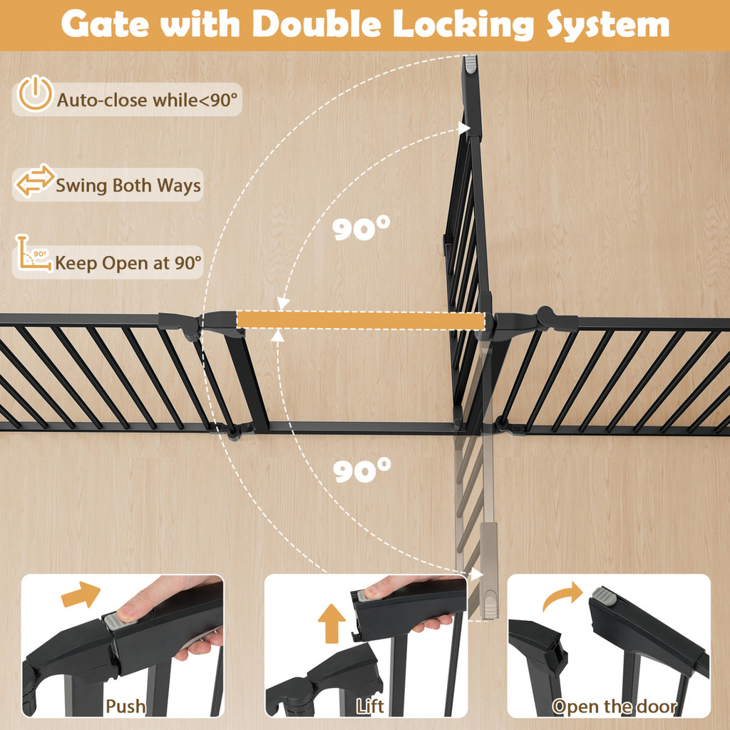 8-Panel Extra Wide Baby Gate Adjustable Pet Safety Fence with Auto-close Door-Black