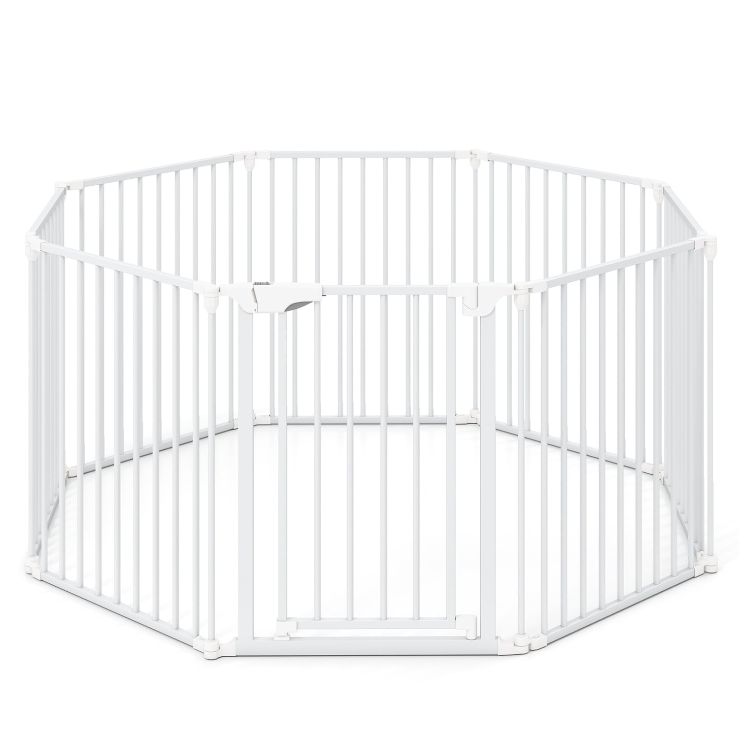 8-Panel Extra Wide Baby Gate Adjustable Pet Safety Fence with Auto-close Door-White