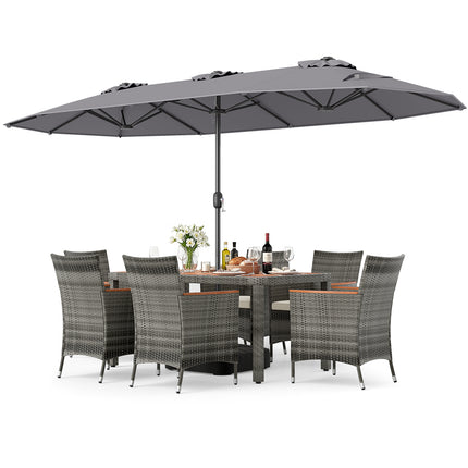 8-Piece Patio Dining Set with Double-Sided Market Umbrella-Gray