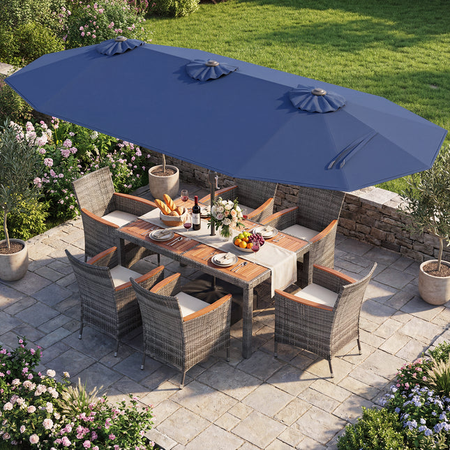 8-Piece Patio Dining Set with Double-Sided Market Umbrella-Navy