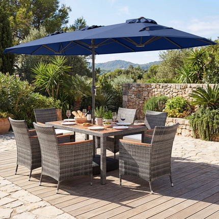 8-Piece Patio Dining Set with Double-Sided Market Umbrella-Navy