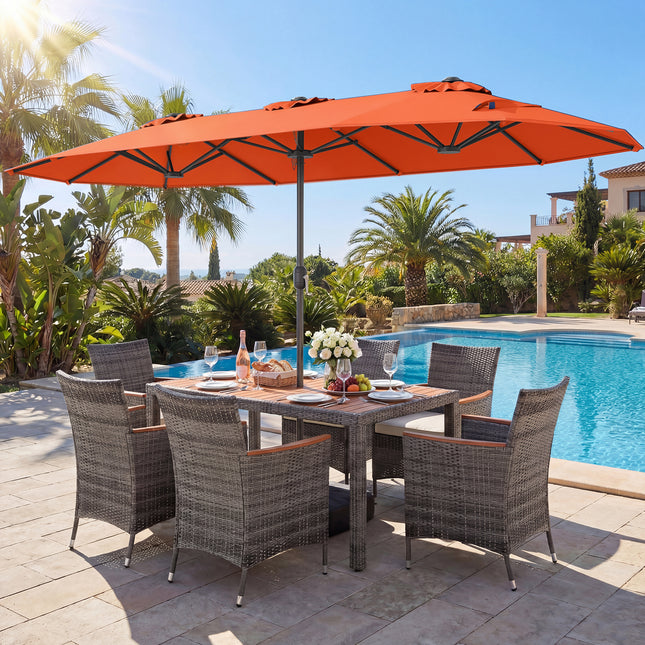8-Piece Patio Dining Set with Double-Sided Market Umbrella-Orange