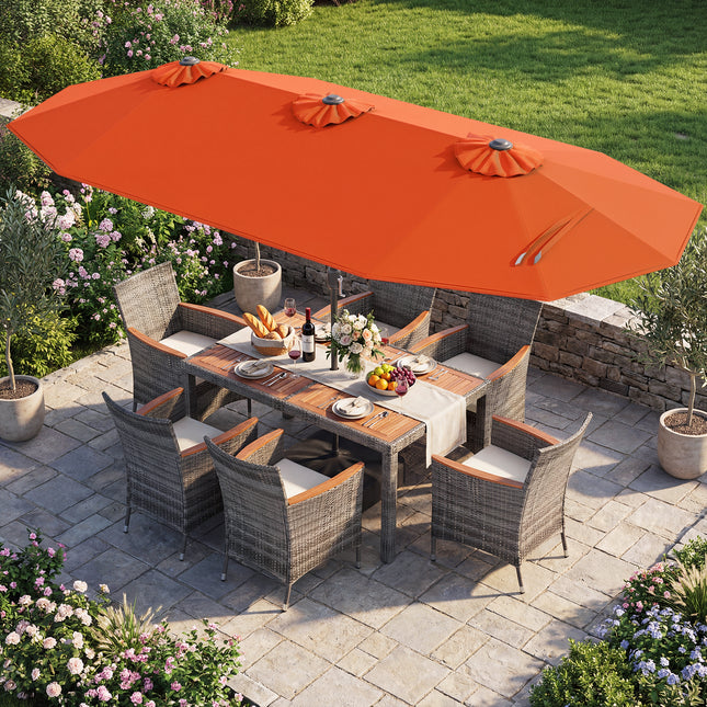 8-Piece Patio Dining Set with Double-Sided Market Umbrella-Orange