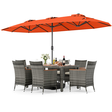 8-Piece Patio Dining Set with Double-Sided Market Umbrella-Orange