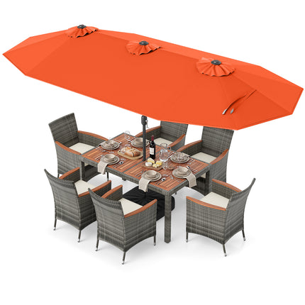 8-Piece Patio Dining Set with Double-Sided Market Umbrella-Orange