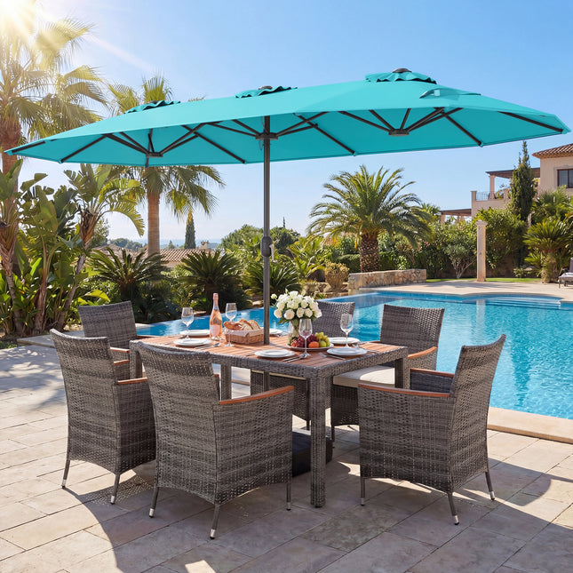 8-Piece Patio Dining Set with Double-Sided Market Umbrella-Turquoise