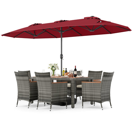 8-Piece Patio Dining Set with Double-Sided Market Umbrella-Red