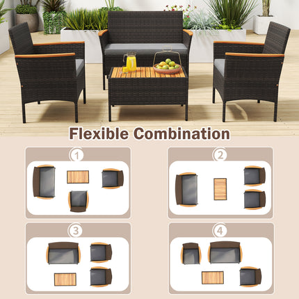 8 Piece Patio Wicker Sofa Set 4 Rattan Chairs and 2 Loveseat with 2 Table-Gray