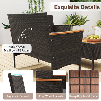 8 Piece Patio Wicker Sofa Set 4 Rattan Chairs and 2 Loveseat with 2 Table-Gray