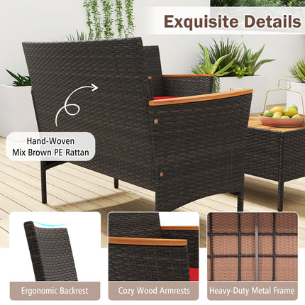 8 Piece Patio Wicker Sofa Set 4 Rattan Chairs and 2 Loveseat with 2 Table-Red