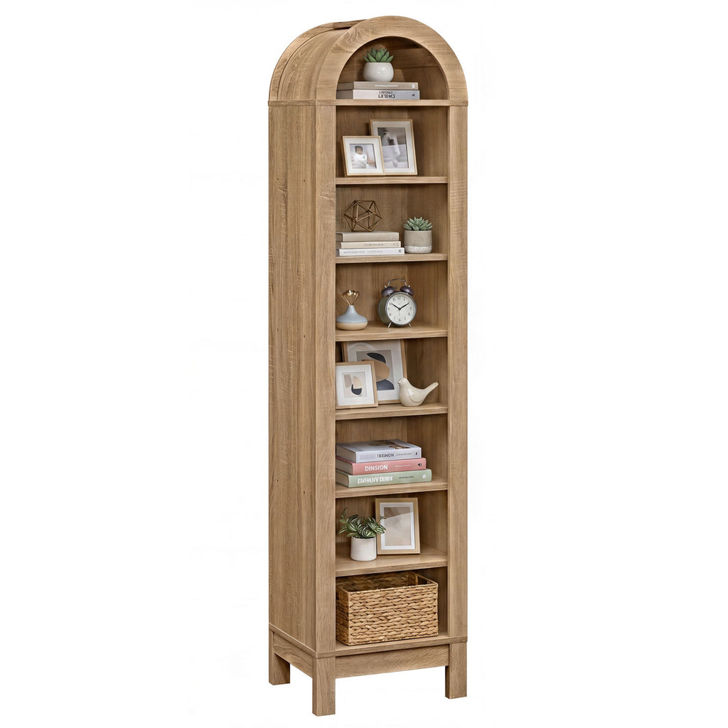 8-Tier Modern Arch Bookshelf with 3 Adjustable Shelves-Natural
