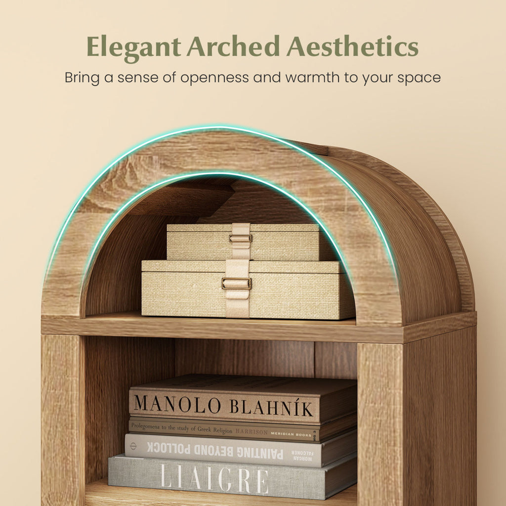 8-Tier Modern Arch Bookshelf with 3 Adjustable Shelves-Natural