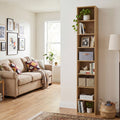 8-Tier Narrow Bookshelf with 4 Adjustable Shelves and Storage Cubes-Natural