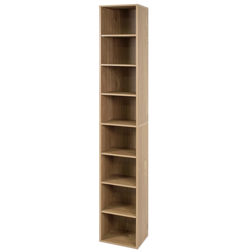 8-Tier Narrow Bookshelf with 4 Adjustable Shelves and Storage Cubes-Natural