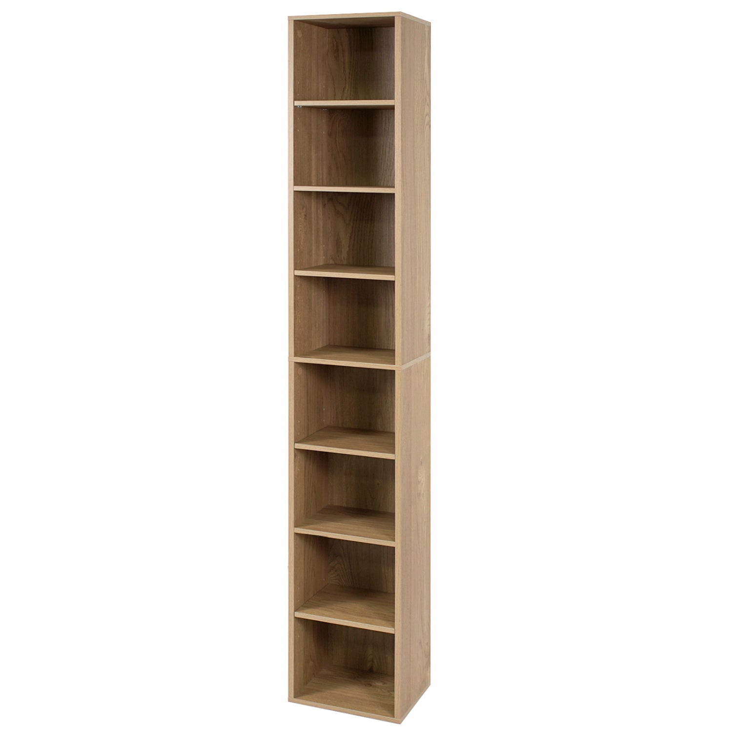 8-Tier Narrow Bookshelf with 4 Adjustable Shelves and Storage Cubes-Natural