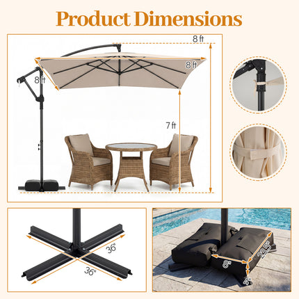 8 x 8 FT Offset Cantilever Patio Umbrella Square Hanging Outdoor Market Umbrella with 360° Rotation-Beige
