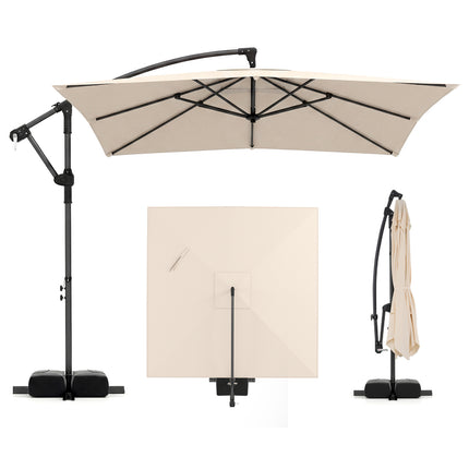 8 x 8 FT Offset Cantilever Patio Umbrella Square Hanging Outdoor Market Umbrella with 360° Rotation-Beige
