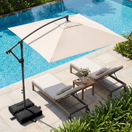 8 x 8 FT Offset Cantilever Patio Umbrella Square Hanging Outdoor Market Umbrella with 360° Rotation-Beige