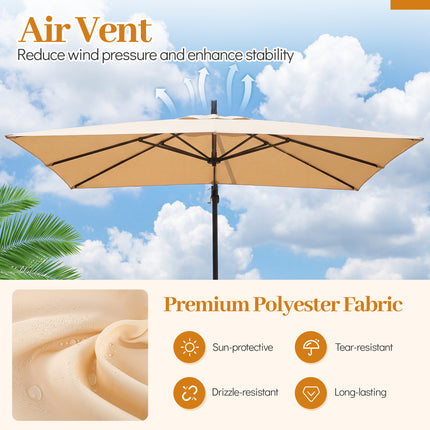 8 x 8 FT Offset Cantilever Patio Umbrella Square Hanging Outdoor Market Umbrella with 360° Rotation-Beige