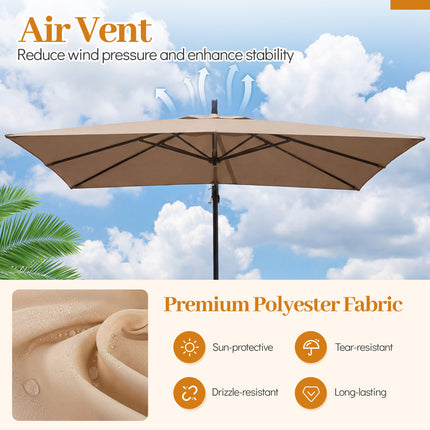 8 x 8 FT Offset Cantilever Patio Umbrella Square Hanging Outdoor Market Umbrella with 360° Rotation-Rustic Brown