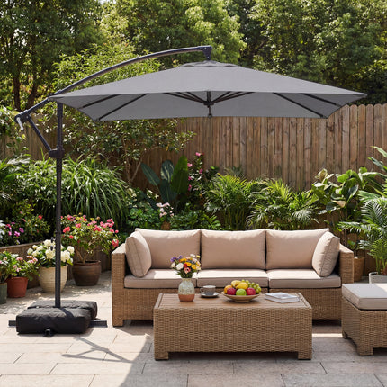 8 x 8 FT Offset Cantilever Patio Umbrella Square Hanging Outdoor Market Umbrella with 360° Rotation-Gray