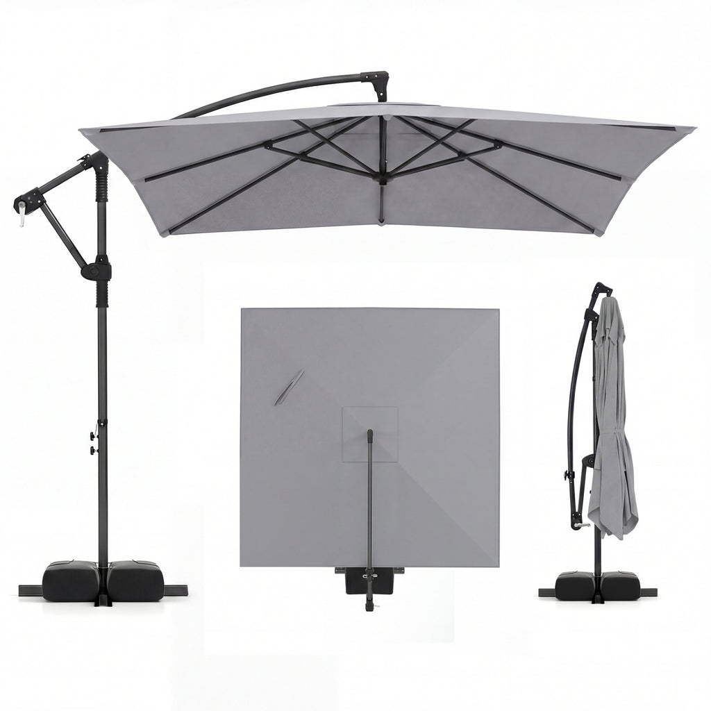 Parasol excentré déporté carré 2,4 x 2,4 m avec rotation à 360° - Gris