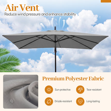 8 x 8 FT Offset Cantilever Patio Umbrella Square Hanging Outdoor Market Umbrella with 360° Rotation-Gray