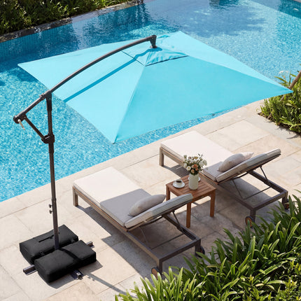 8 x 8 FT Offset Cantilever Patio Umbrella Square Hanging Outdoor Market Umbrella with 360° Rotation-Turquoise