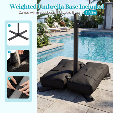 8 x 8 FT Offset Cantilever Patio Umbrella Square Hanging Outdoor Market Umbrella with 360° Rotation-Turquoise