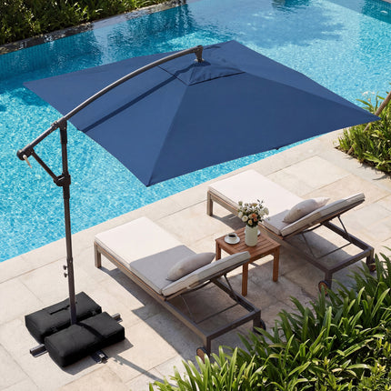 8 x 8 FT Offset Cantilever Patio Umbrella Square Hanging Outdoor Market Umbrella with 360° Rotation-Navy