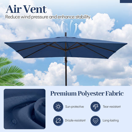 8 x 8 FT Offset Cantilever Patio Umbrella Square Hanging Outdoor Market Umbrella with 360° Rotation-Navy