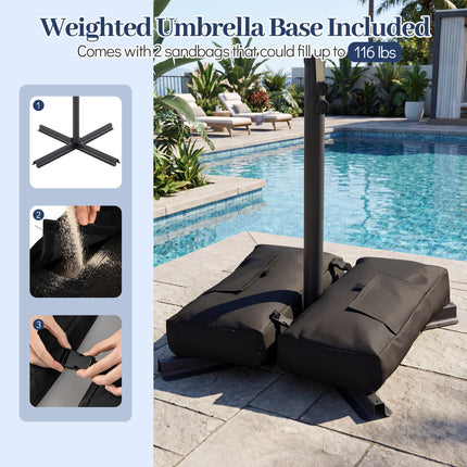 8 x 8 FT Offset Cantilever Patio Umbrella Square Hanging Outdoor Market Umbrella with 360° Rotation-Navy