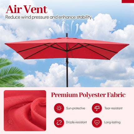 8 x 8 FT Offset Cantilever Patio Umbrella Square Hanging Outdoor Market Umbrella with 360° Rotation-Red