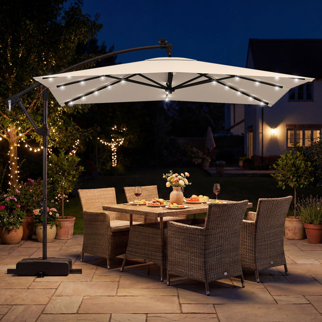 8 x 8 Square FT Solar LED Offset Cantilever Patio Umbrella with 360° Rotation-Beige