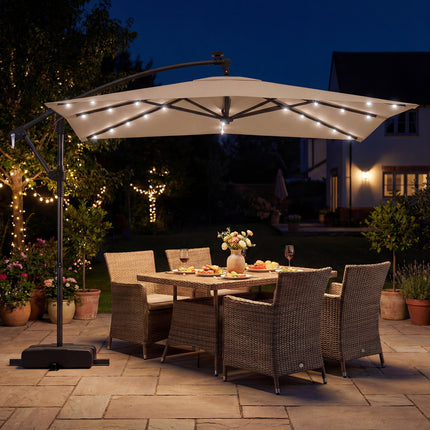 8 x 8 Square FT Solar LED Offset Cantilever Patio Umbrella with 360° Rotation-Rustic Brown