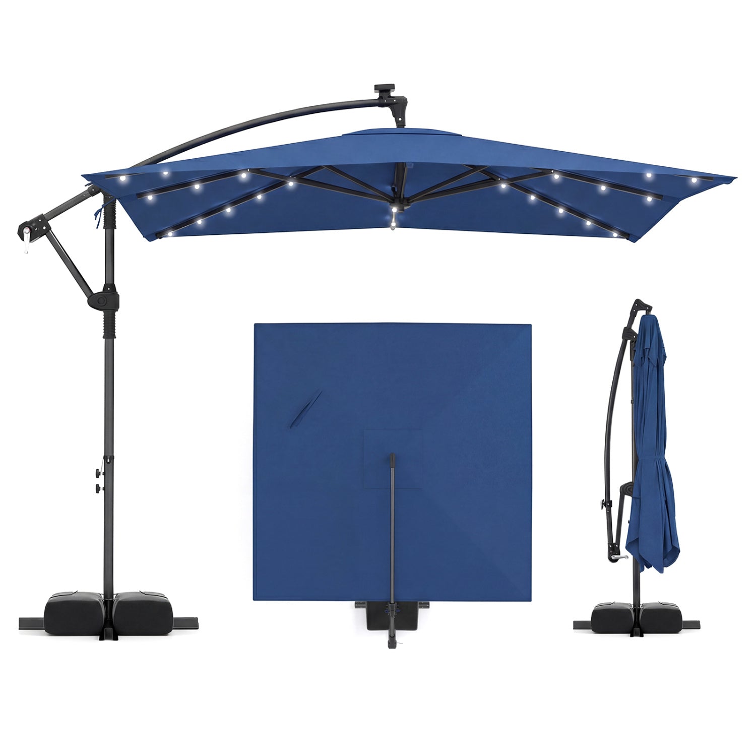8 x 8 Square FT Solar LED Offset Cantilever Patio Umbrella with 360° Rotation-Navy
