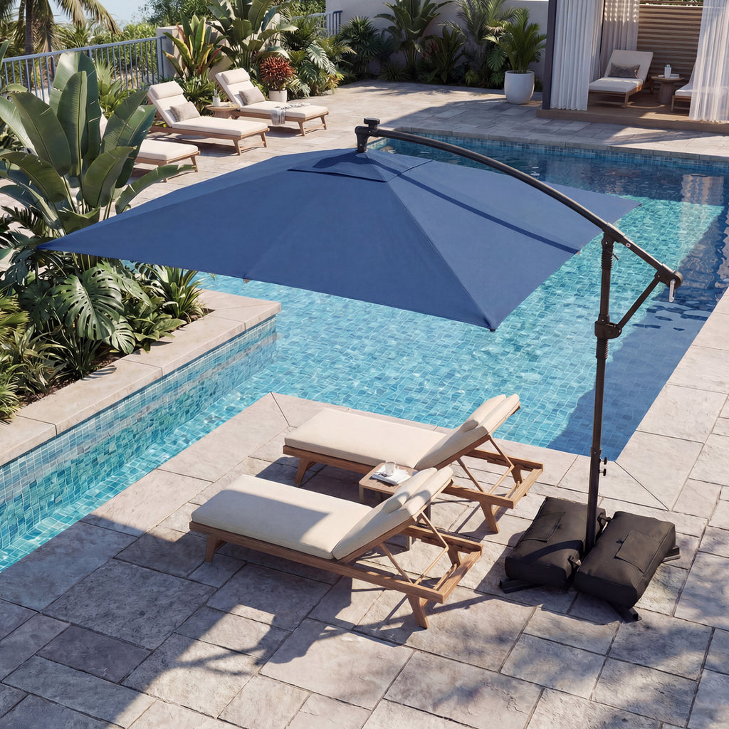 8 x 8 Square FT Solar LED Offset Cantilever Patio Umbrella with 360° Rotation-Navy