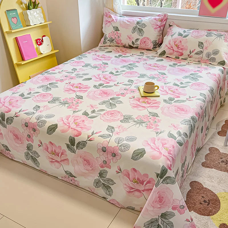 100% Cotton Flower Printed Bed Sheet – Single/Double/King Flat Sheet