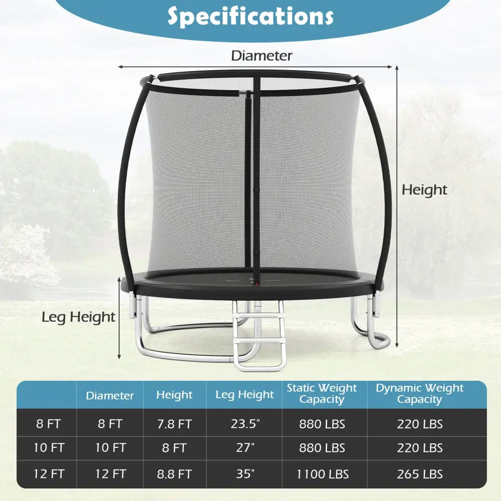 8FT Outdoor Heavy-Duty Recreational Trampoline-Black - Black - Trampolines