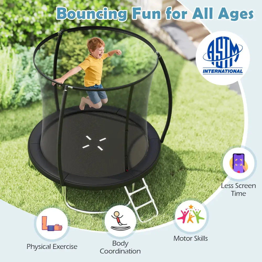8FT Outdoor Heavy-Duty Recreational Trampoline-Black - Black - Trampolines