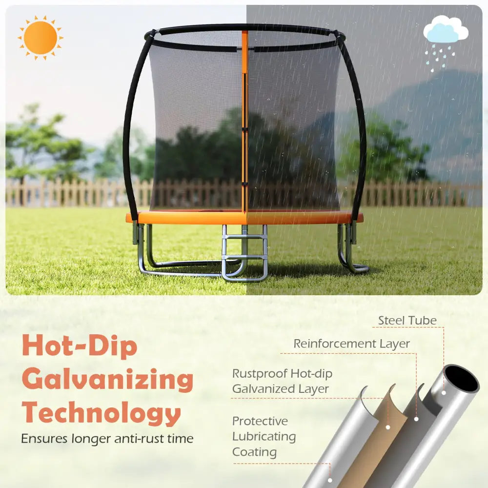 8FT Outdoor Heavy-Duty Recreational Trampoline-Orange - Orange - Trampolines