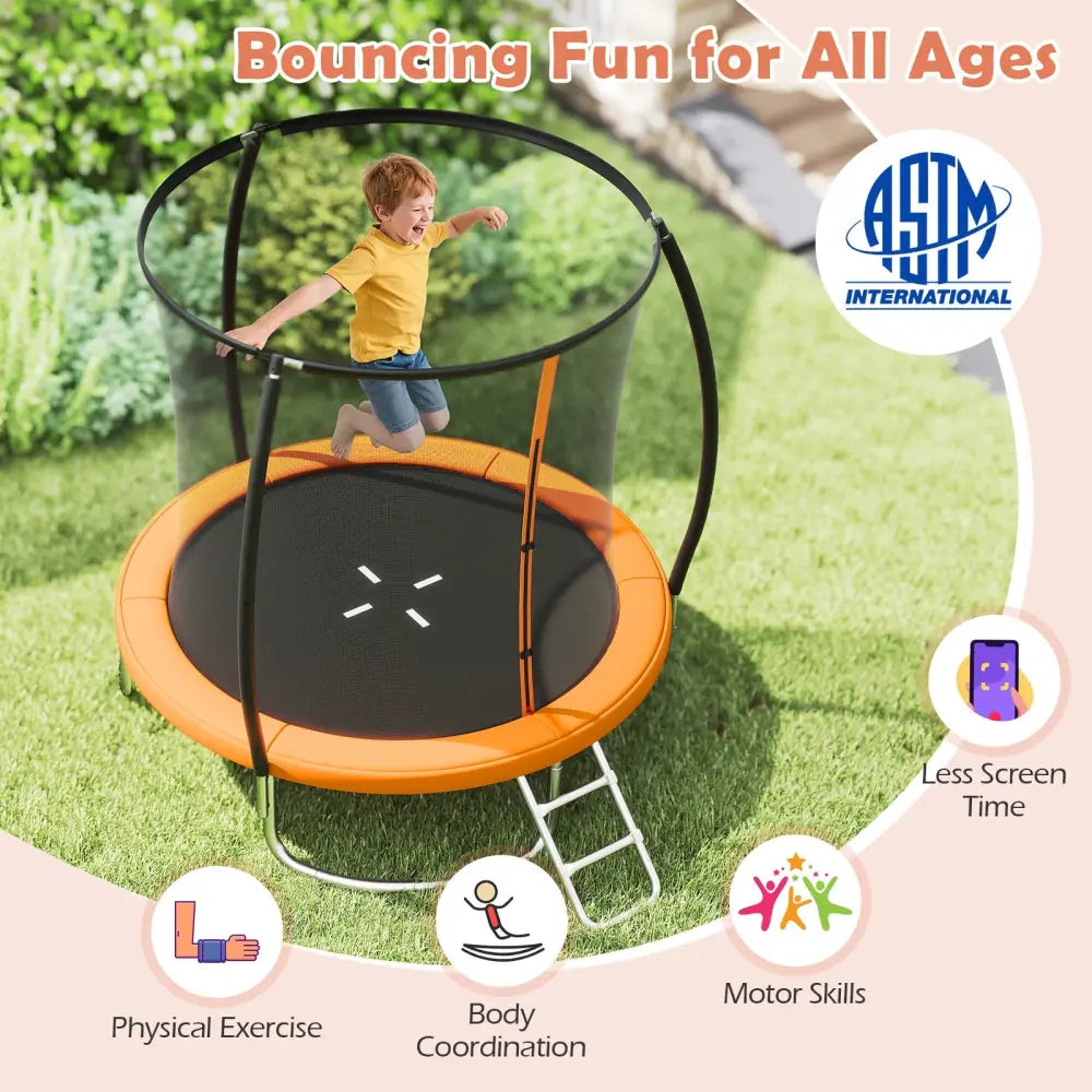 8FT Outdoor Heavy-Duty Recreational Trampoline-Orange - Orange - Trampolines